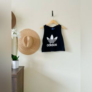 Adidas | Black with White Logo Crop Tank | Size L